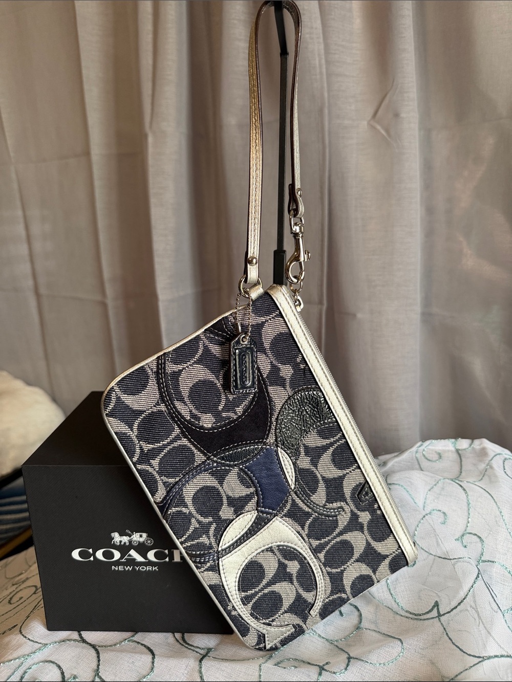 Coach Poppy Signature Denim Patchwork Large Wristlet (Style #45185) - Picture 2 of 9